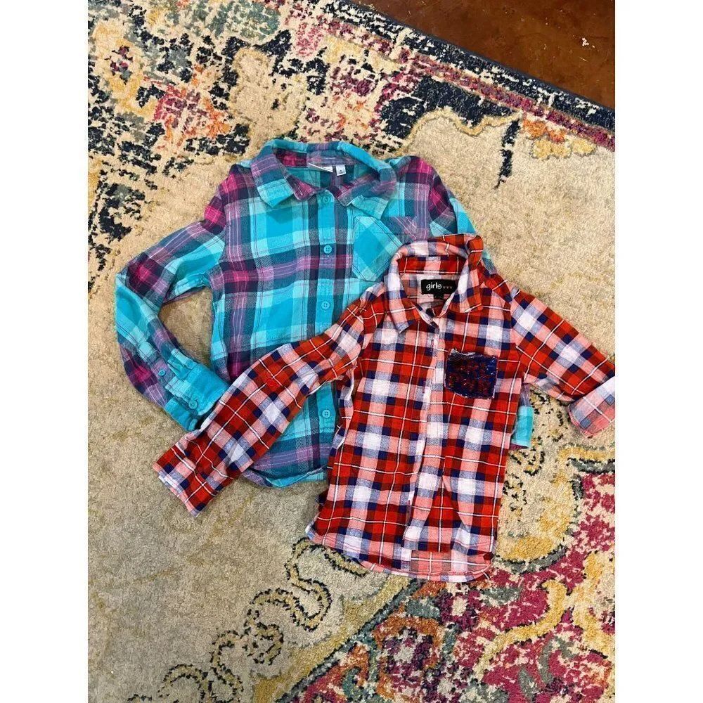Girls Plaid Long Sleeve Top Bundle (S)
